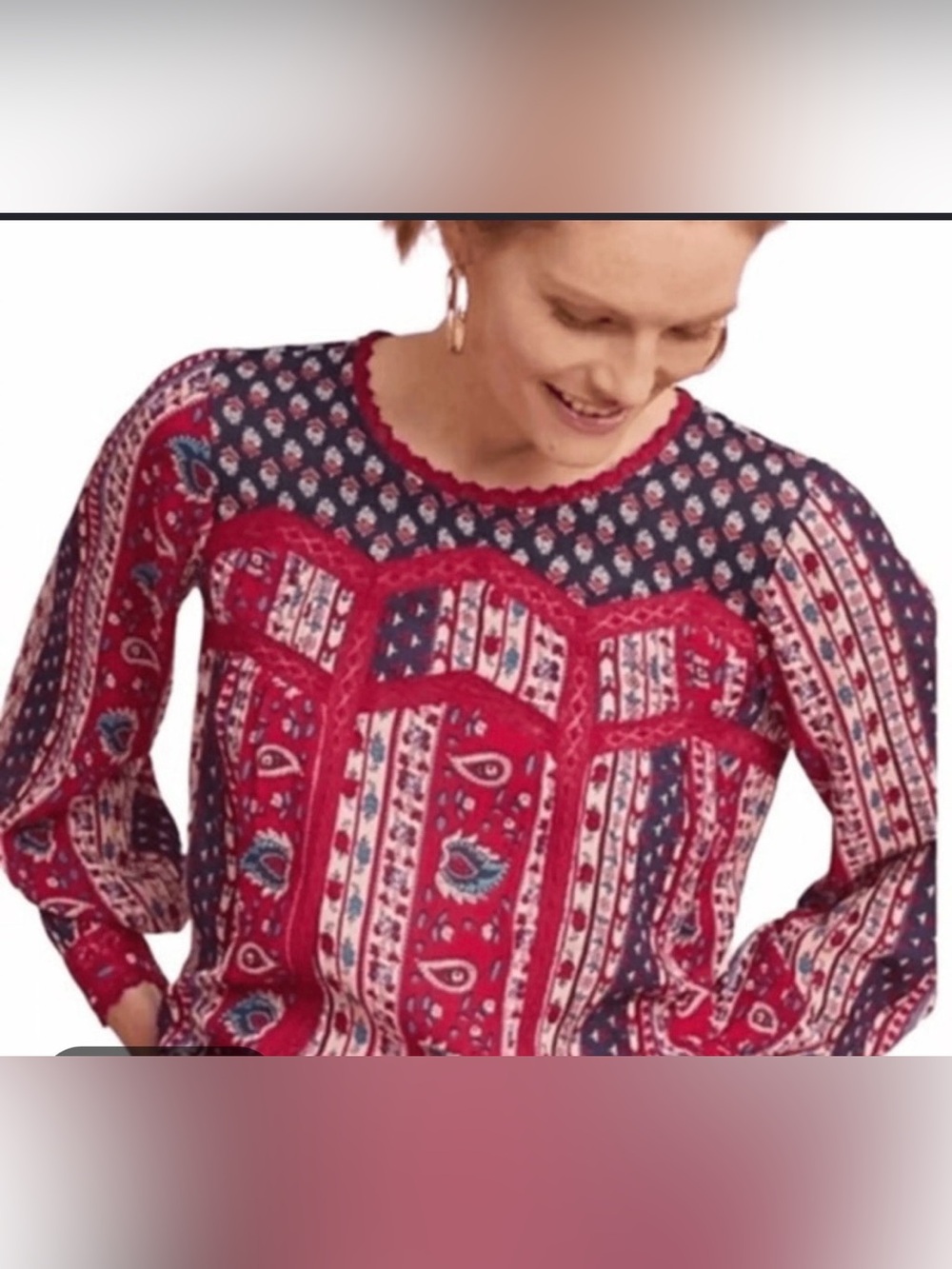 Maeve Anthropologie Paisley Floral Lace Trim Peasant Blouse 0 Boho Cottagecore